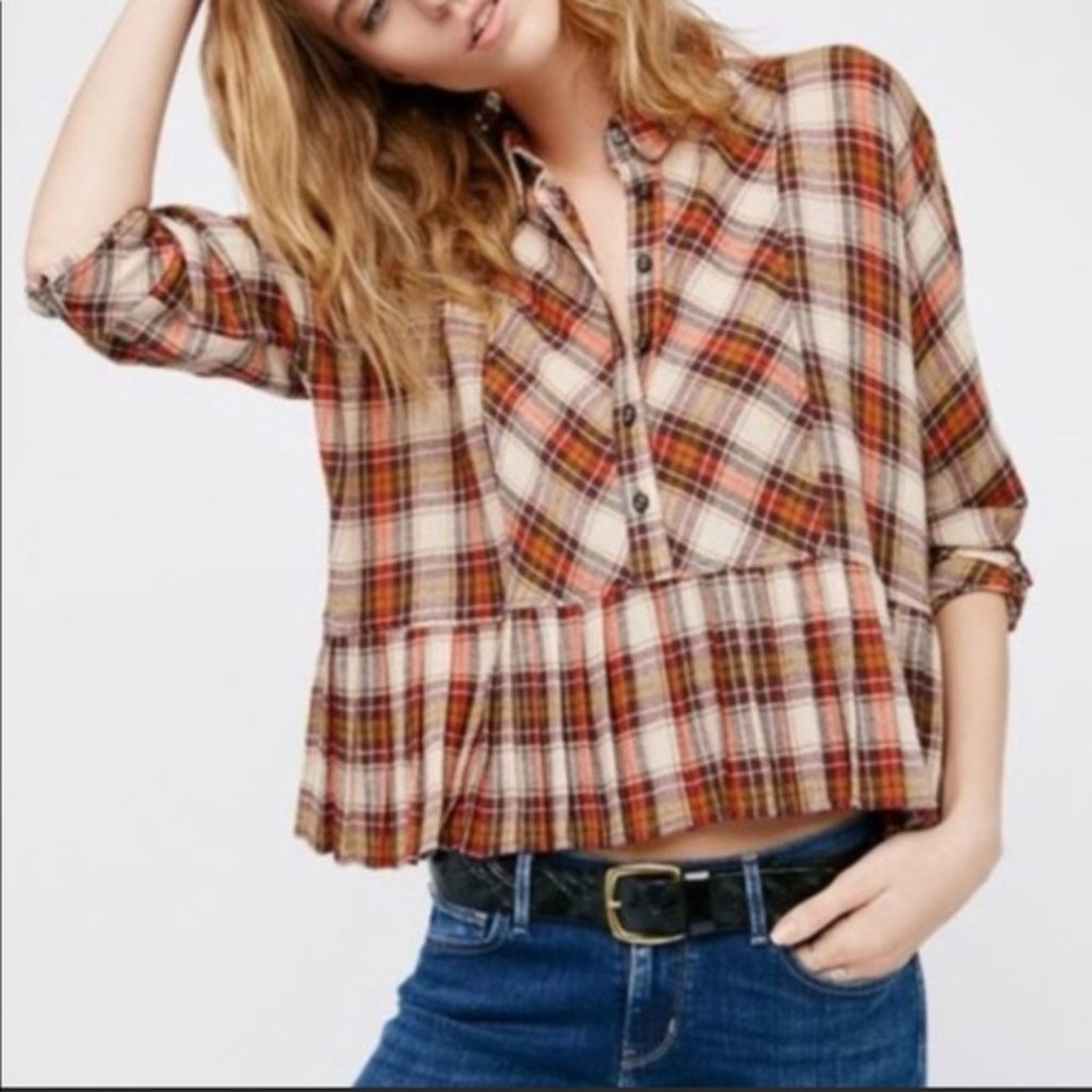 Free People Promise Everything Plaid Button Down